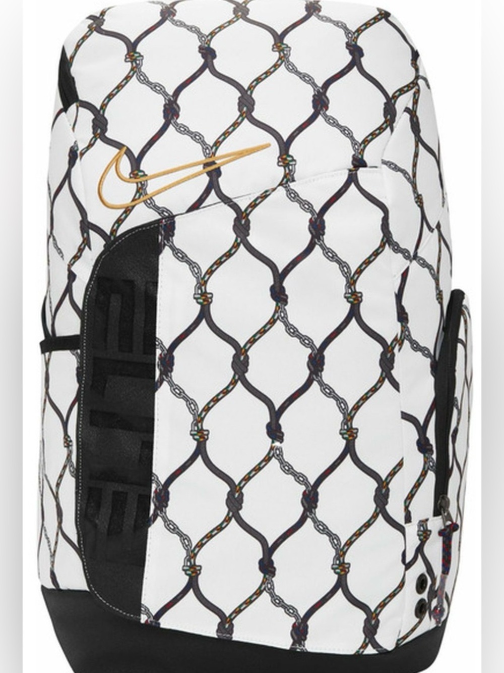 Nike Hoops Elite Backpack Net Chain Print with Gold Swoosh Logo